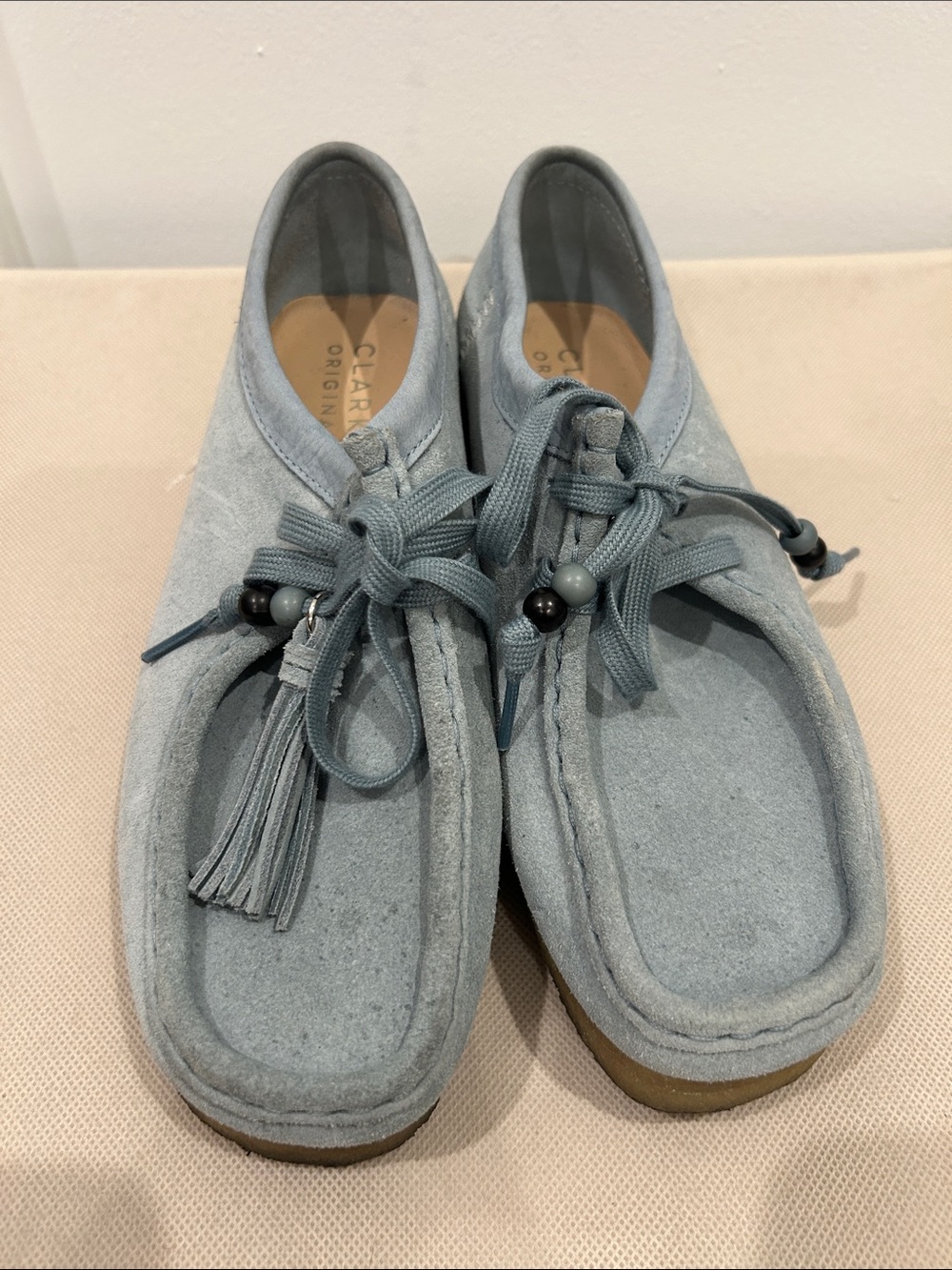Clarks Blue Suede Tassel Wallabee Loafer - Picture 3 of 12